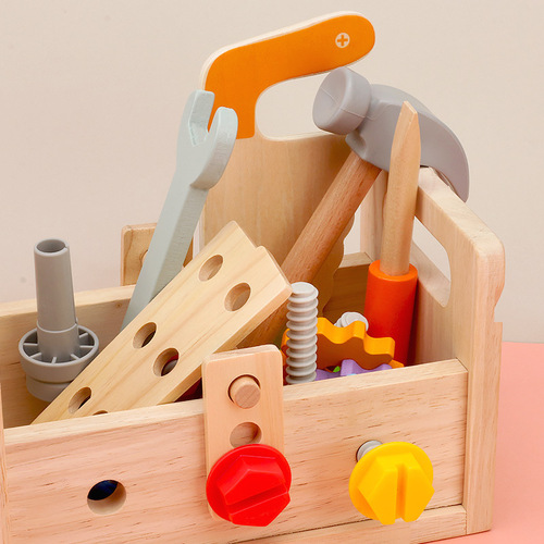 Wooden screw screwing and disassembling nut tool suitcase boy's hands-on ability baby focused educational children's toys
