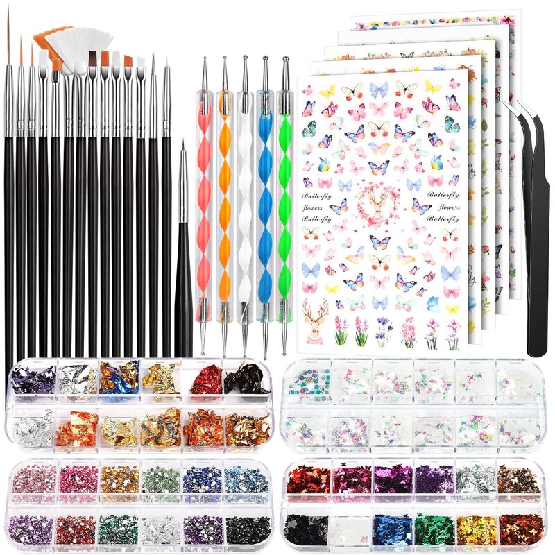 Cross-Border Manicure Tool Set Painted Brush DIY Gold Foil Decorative Nails 12 Grids Manicure Diamond Jewelry Color Foil Paper