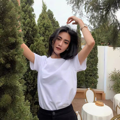 白tシャツ女装純綿純白半袖ゆるい丸首インナー上着純色半袖プラスショルダー白ボトムシャツ