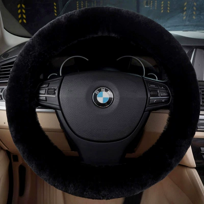 2026 New Model Steering Wheel Cover Winter Pure Wool Plush Car Handle Cover Plush Winter Hot-Selling Export Interior Accessories (Steering wheel cover) - black-35cm-42cm-are-suitable