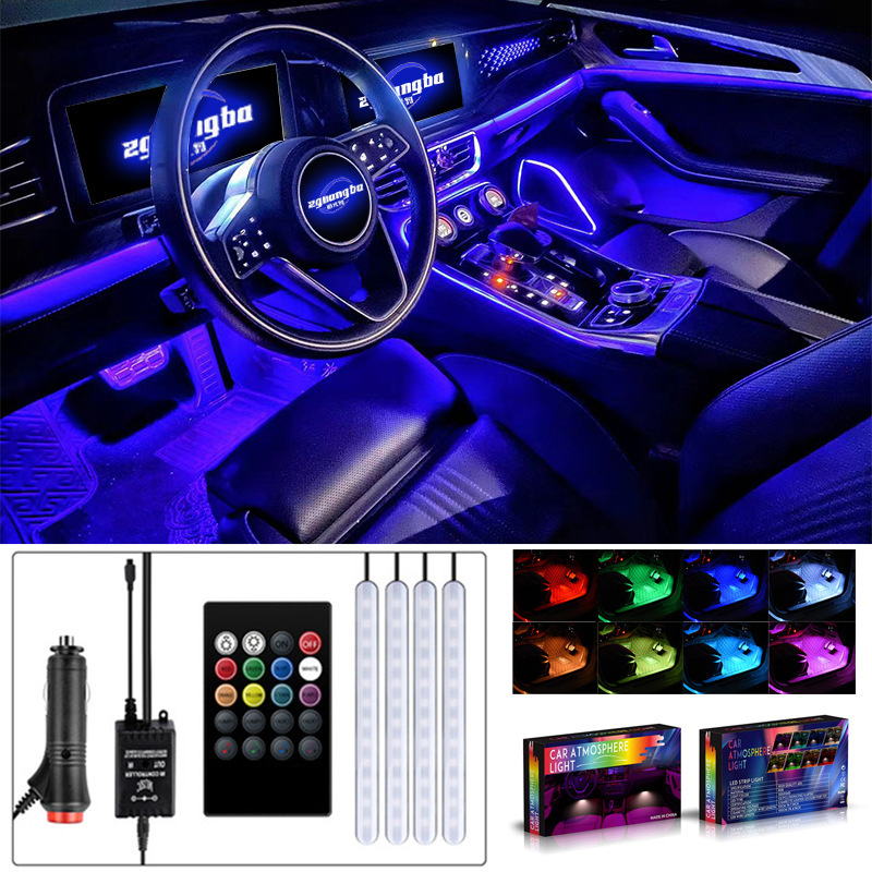 Luz de ambiente del automóvil, modificación gratuita en el automóvil, luz de ambiente LED de ocho colores, luz de pie usb del automóvil, luz de ritmo de música interior