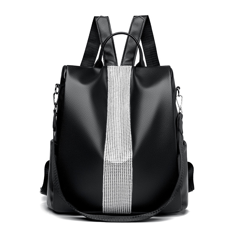 Nueva PU textura de cuero suave mochila de las mujeres de gran capacidad de Diamantes incrustado mochila de viaje de hombro de la manera simple bolsa de viaje