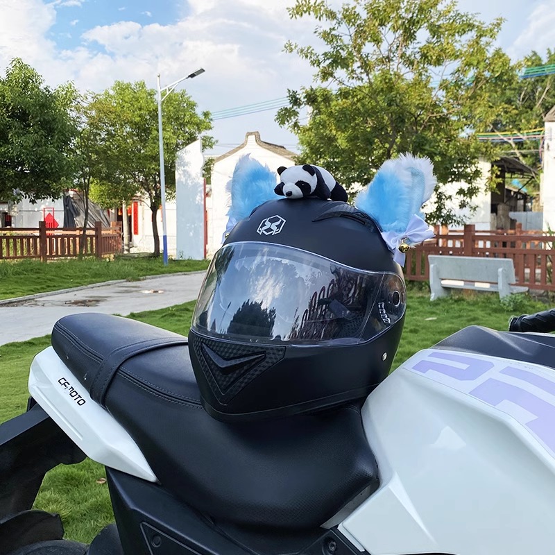Blue Cat Ear Plush Motorcycle Helmet Decoration Detachable Universal