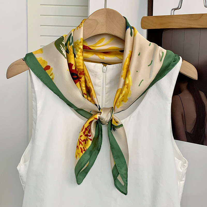Bufanda de seda, bufanda cuadrada, sentido avanzado, nueva bufanda de seda de simulación, chal estampado, bufanda decorativa de todo fósforo, pañuelo en la cabeza, cinturón para el cabello, cabello atado