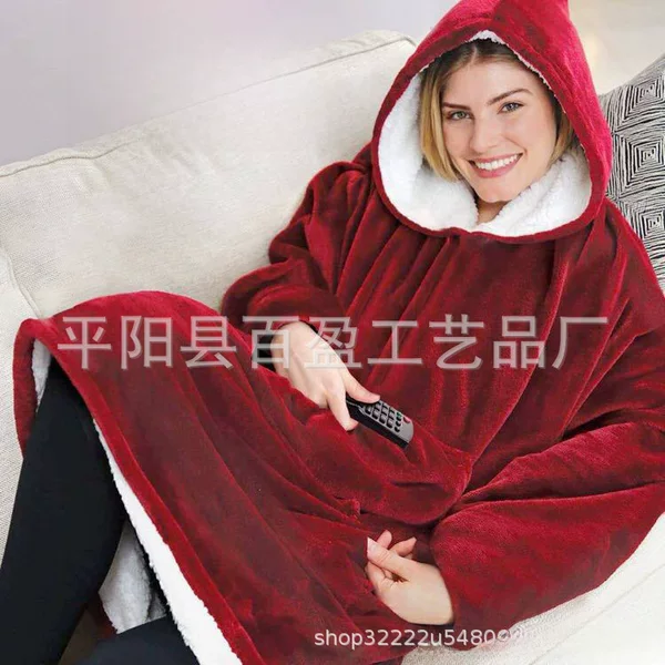 New TV Lazy Pullover TV Blanket Hooded Fleece Warm Clothes Home Clothes Nightgown Outdoor Cold-proof Clothes Sweater