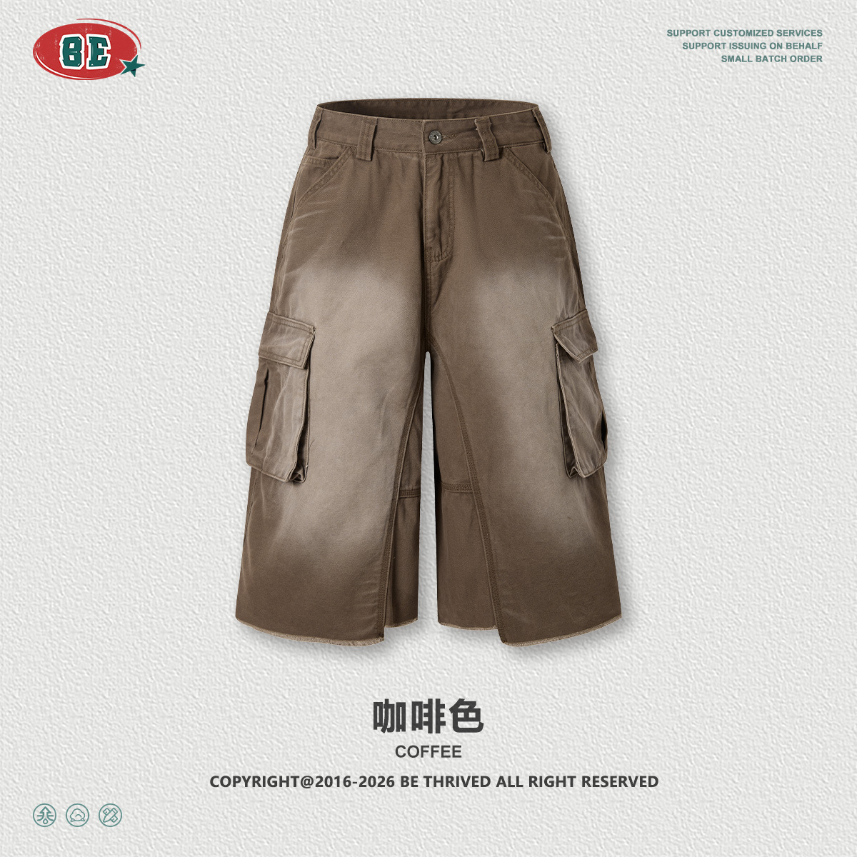BE ropa de hombre de verano estilo americano de moda callejera multibolsillo pantalones cortos retro lavado con agua hacer viejos pantalones de trabajo sueltos para hombres