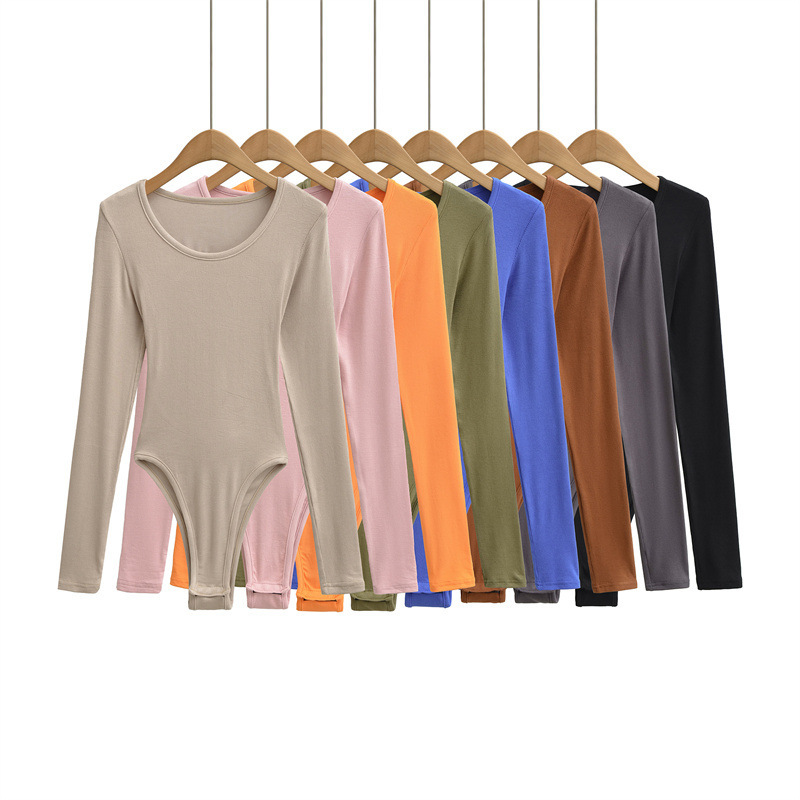 Hot Girl Style Long-Sleeved Jumpsuit with Cutout Back, Feminine Inner Wear, Stretchy Sexy Tight-Fitting Bottoming Shirt, T-Shirt Top