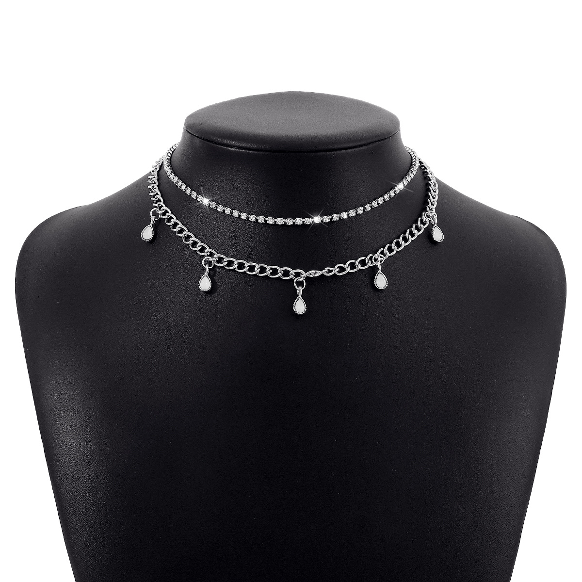 Fashion Water Droplets Alloy Inlay Rhinestones Womenu0027S Layered Necklaces 1 Piece