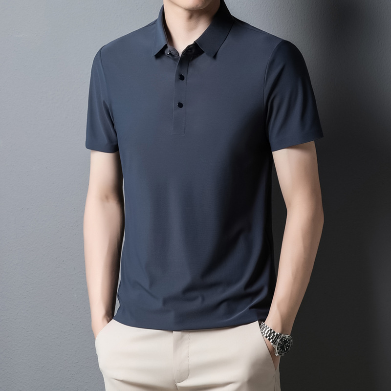 Ice Silk Seamless Polo Shirt Summer Men's Business Casual Style Lapel Fashion Short-Sleeved Breathable Cool Solid Color Polo Ice Silk Seamless Polo Shirt Summer Men's Business Casual Style Lapel Fashion Short-Sleeved Breathable Cool Solid Color Polo