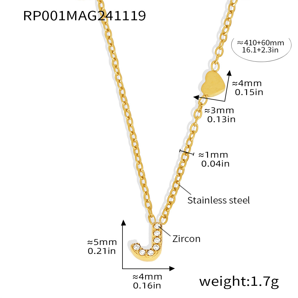 Qiong Yao Titanium Steel 26 letras con incrustaciones de circón Juego de joyas PVD chapado en oro real collar de retención de color pulsera anillo aretes