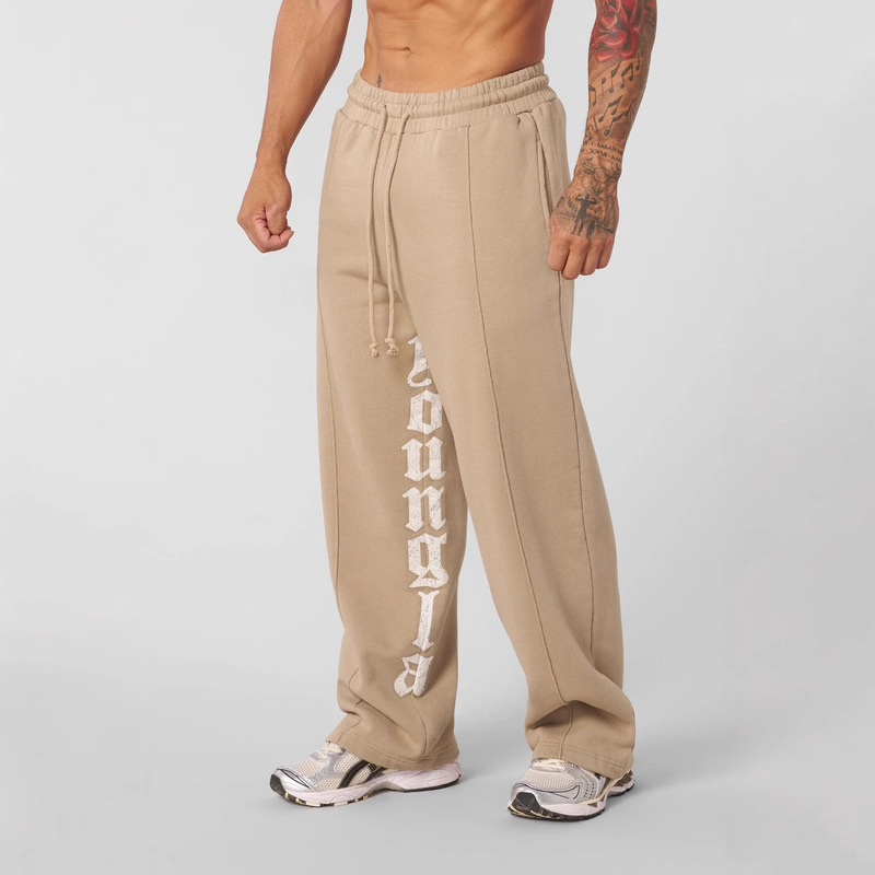 Youngla American Letter Print Casual Pants Jogger Muscle Sports Fitness Cotton Loose Straight Pants