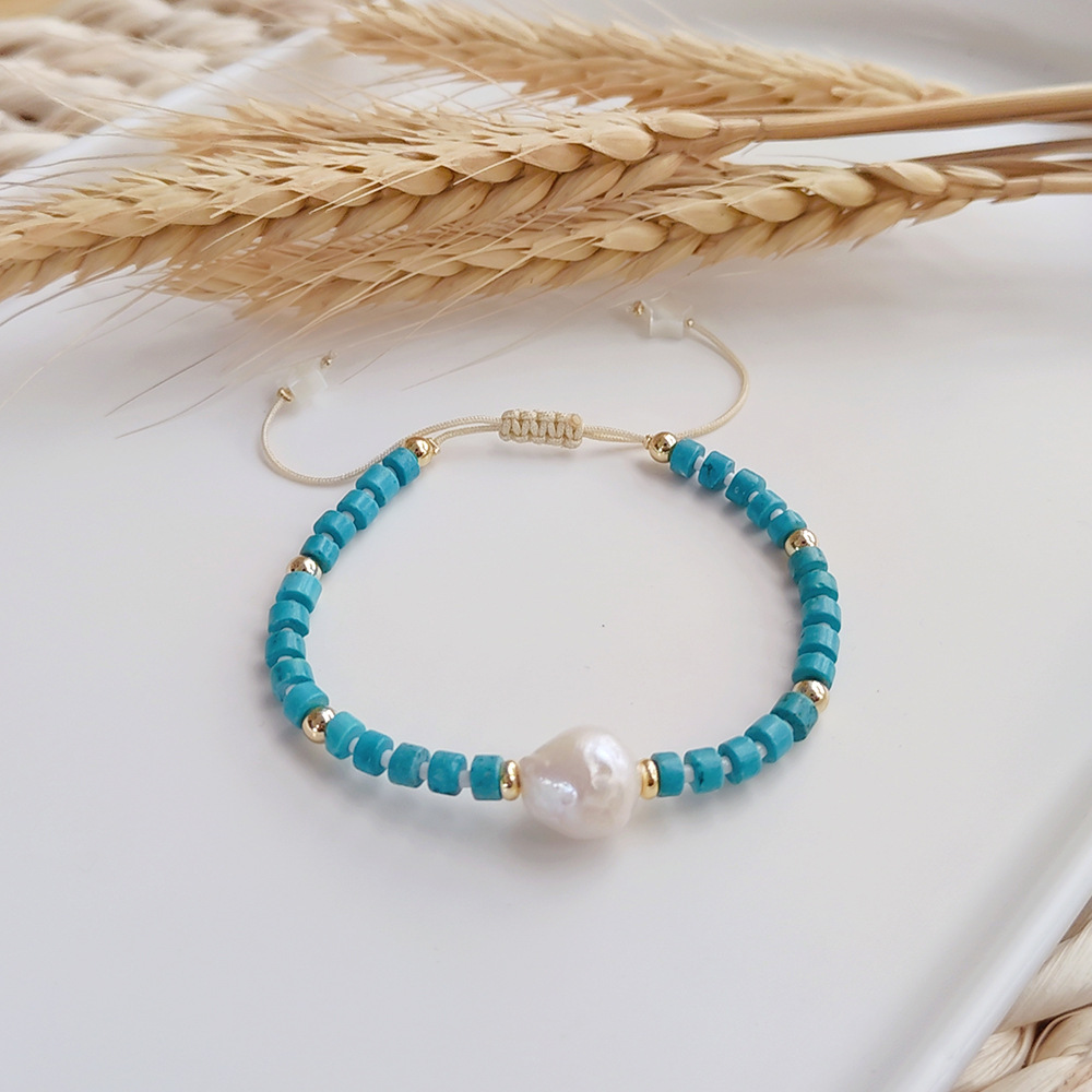1 Piece Quantity Fashion Geometric Turquoise Freshwater Pearl Knitting Bracelets