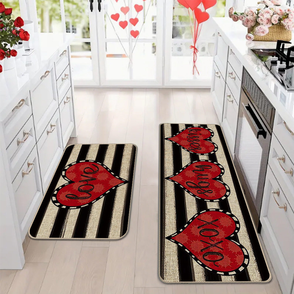 Amazon día de San Valentín alfombra de piso de cocina doméstica dos piezas conjuntos de alfombra de piso resistente a la suciedad y alfombra de puerta de entrada
