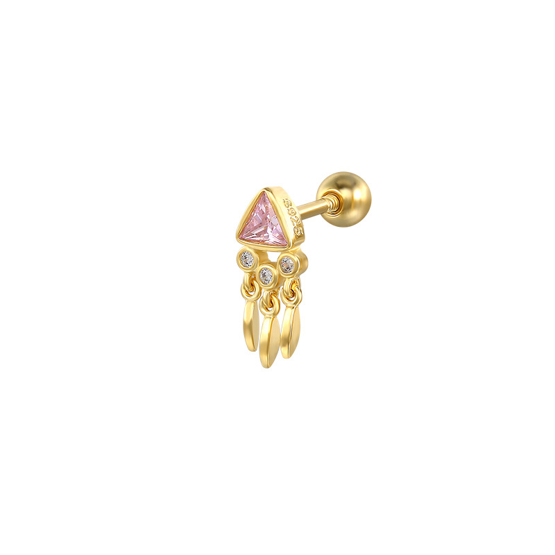 2g Weight 18K Gold Plated Plating Material Ear Studs Classification 1 Piece Quantity Holiday, Daily Occasion 925 Sterling Silver Material Triangle, Tassel Pattern Unisex Gender Casual, Simple Style Style 1 Piece Ear Cartilage Rings & Studs Casual Simple Style Triangle Tassel 925 Sterling Silver 18K Gold Plated 5