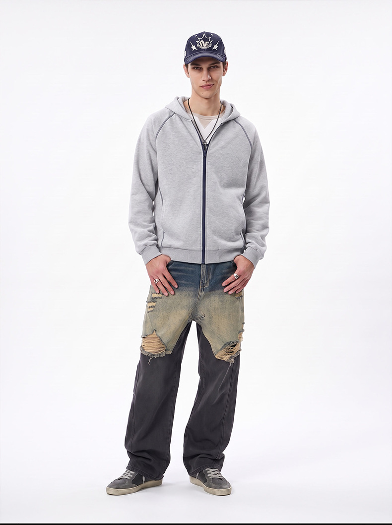 Inflation 325g Fleece Color-Block Zip Hoodie