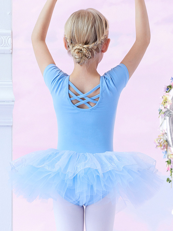 子供のダンス服の女性の夏の半袖の練習服の女の子の中国のダンスのバレエのスカートの子供のダンスの蓬蓬の紗のスカート|undefined