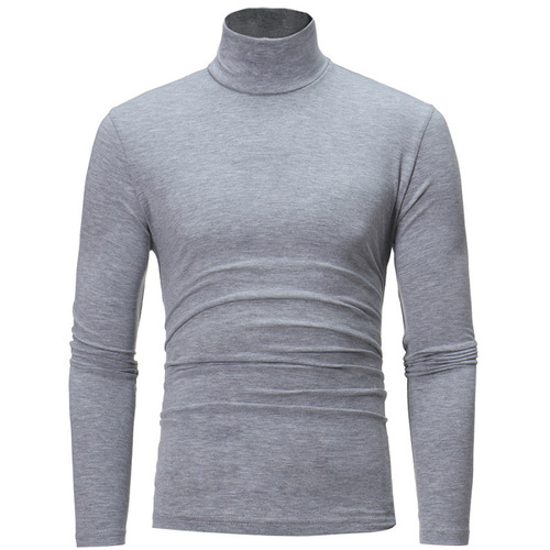  Spring and Autumn Pure Color Half High Collar Long Sleeve T-Shirt for Men Tight Base Shirt Trendy Mid Collar Autumn Top for Plus Size Fashion