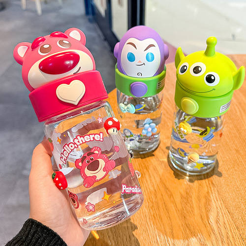 Strawberry bear water cup plastic cup for women with good looks, household high temperature resistant students, cute straight drinking mouth new 2024 cup