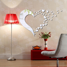 JM111跨境3D立体爱心镜面贴心形客厅卧室装饰DIY组合自粘墙贴
