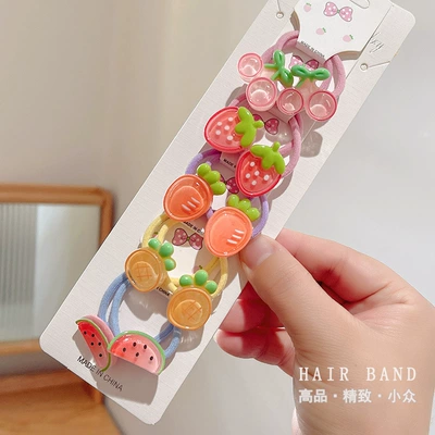 Wine Red Children's Hair Ties That Don'T Saç üçün rezinlər - 10-pieces-fruit-combination-opp-bag