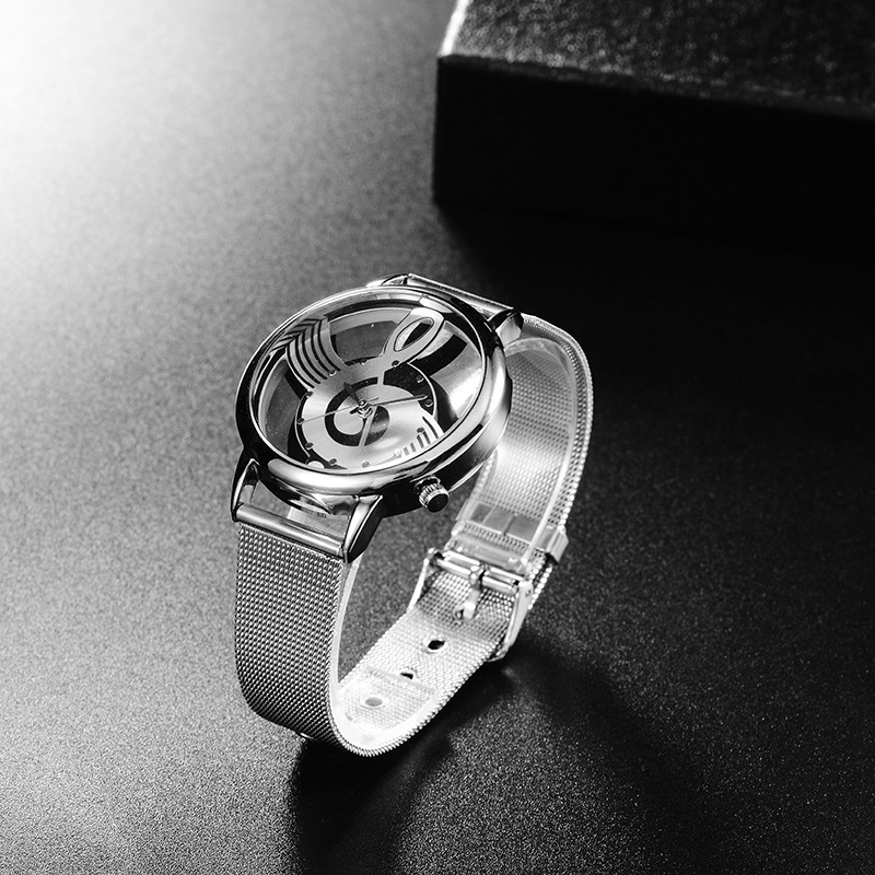 Steel Strap Watch Korean Fashion Hollow Music Symbol Net Strap Watch Men's Women's Note Quartz Watch_voghion.com