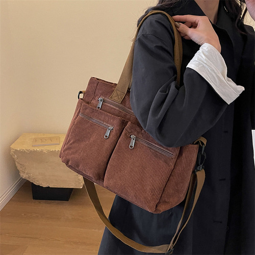 Large-capacity corduroy women's bag Korean-style minimalist women's single-shoulder crossbody bag versatile girl corduroy handbag