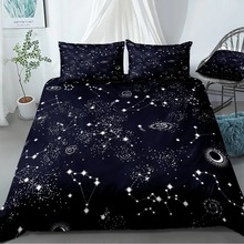 星星床上用品套装夜空羽绒被套套装深蓝色银河跨境三件套欧美外贸