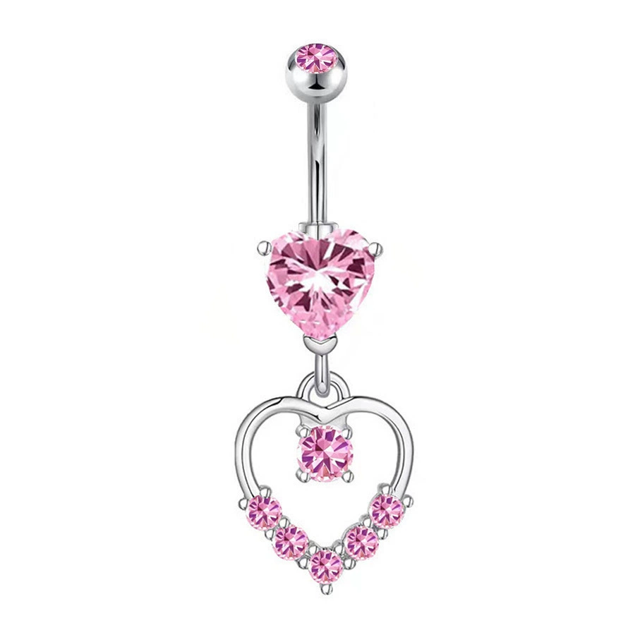 Belly Button Ring, Stainless Steel & Copper, Pink Zircon Accent, Multiple Style Options