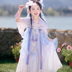 旗プラチナ漢服女の子 2025 新しい夏子供の古代スタイルの中国風のプリンセスドレス毎日着用できるスーパー妖精古代衣装唐スーツ