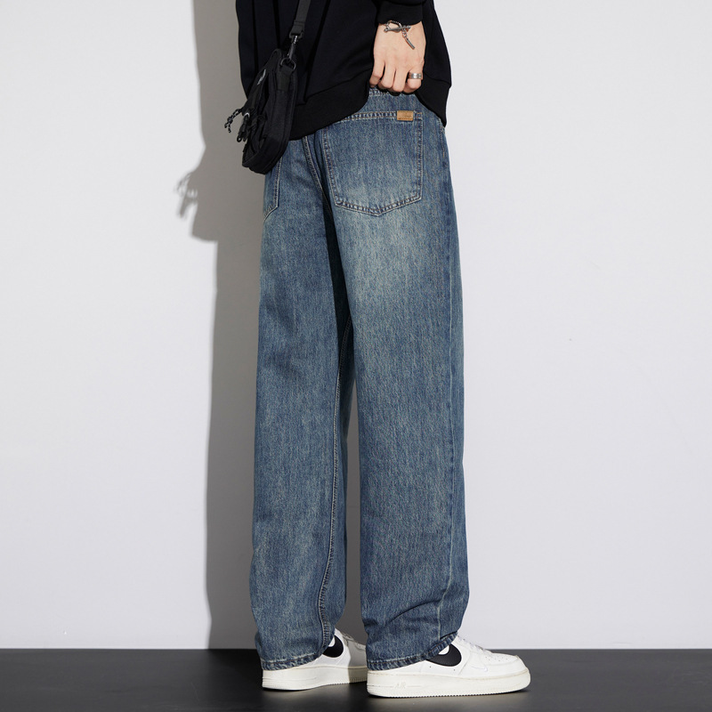 Factory Direct Sales Autumn and Winter New American Retro High Street Wide-Leg Jeans Men's Straight Loose Floor-Length Casual Pants Factory Direct Sales Autumn and Winter New American Retro High Street Wide-Leg Jeans Men's Straight Loose Floor-Length Casual Pants