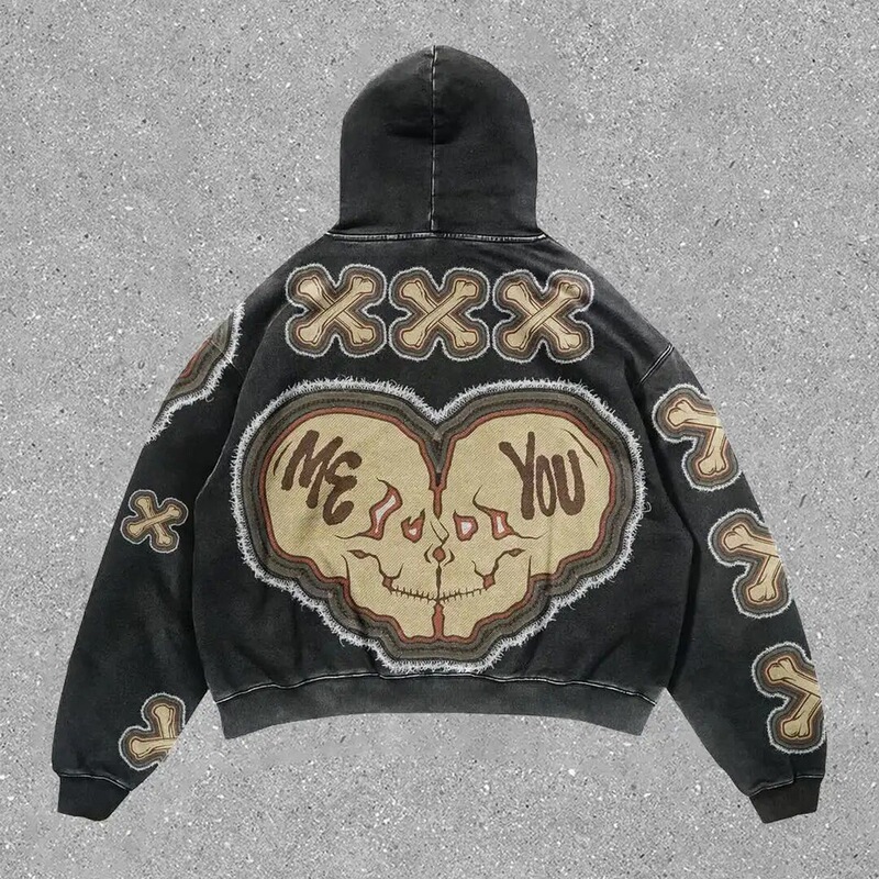 Cross-Border New Harajuku Fashion Retro Skull Print Hoodie Y2K Couple Street Hoodie Sweatshirt Cross-Border New Harajuku Fashion Retro Skull Print Hoodie Y2K Couple Street Hoodie Sweatshirt