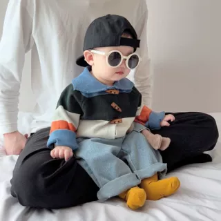 韩国童装男女童复古撞色毛衣2026春秋装宝宝时髦洋气经典针织开衫