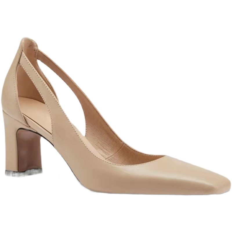 Zapatos de tacón grueso para mujer, nueva moda primavera/verano 2026, zapatos de tacón alto retro con punta cuadrada hueca, venta al por mayor. image 1