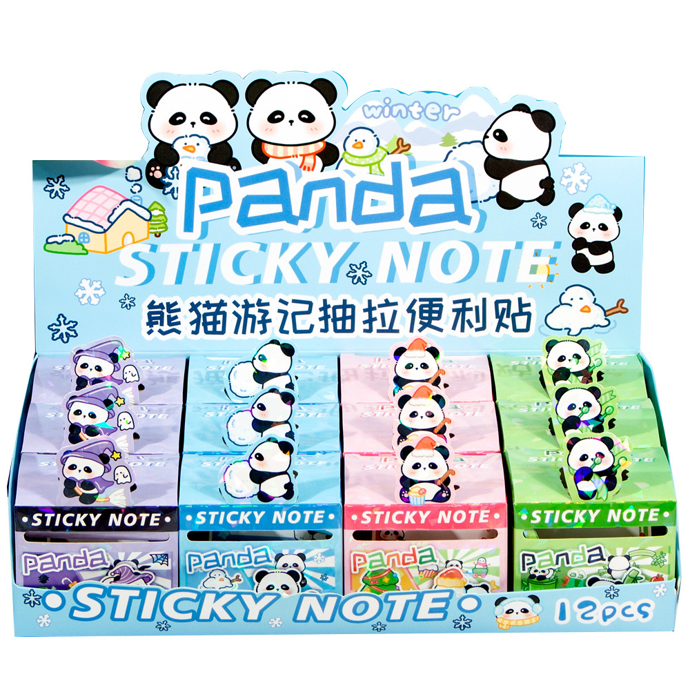 Adorable panda pequeño tesoro nacional pastillas creativas caja de leche dibujo de notas auto-adhesivas estudiantes de primaria aprenden papelería