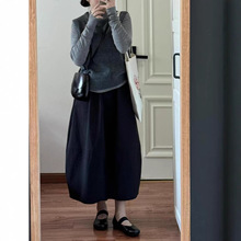 天丝羊毛灰色圆领打底衫秋季女黑色背心针织上衣叠穿时尚休闲套装