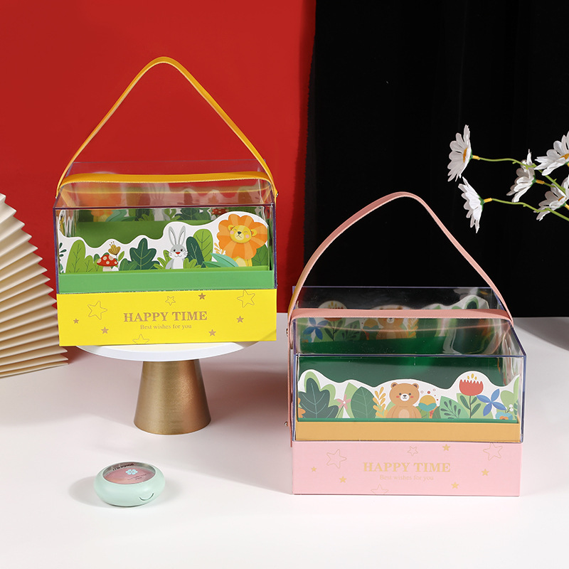 透明儿童包装礼盒卡通动物印刷包装盒亚克力透明天窗手提生日礼盒