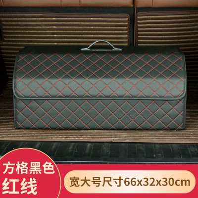 printed logo leather finishing — Car storage bag/box - checkered-black-red-line-wide-large