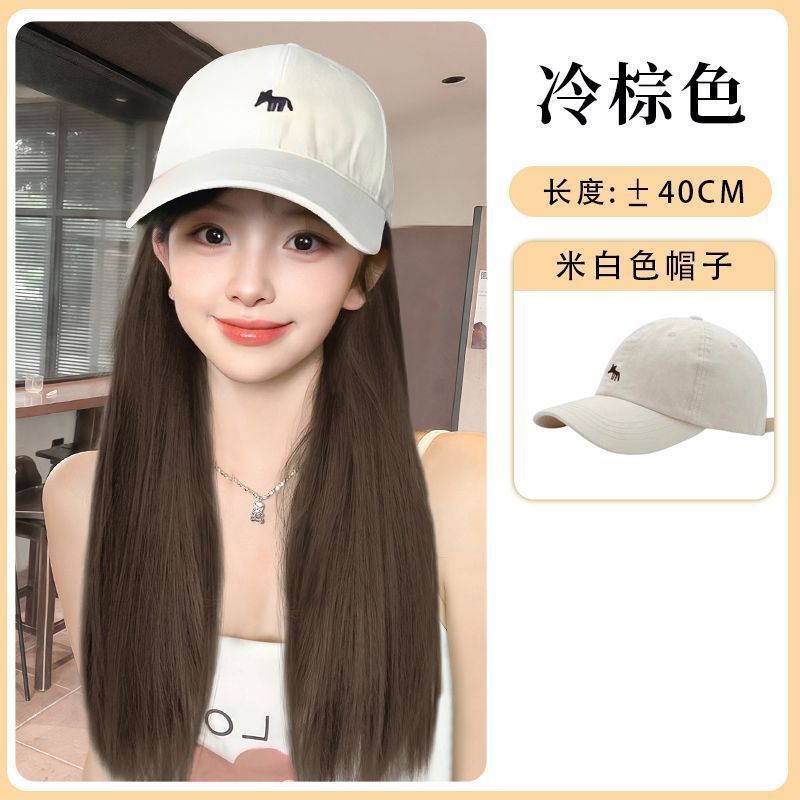 Sombrero peluca en una mujer cabello rizado largo otoño invierno nueva moda pequeño zorro bordado sombrero de béisbol con cubierta de cabello falso