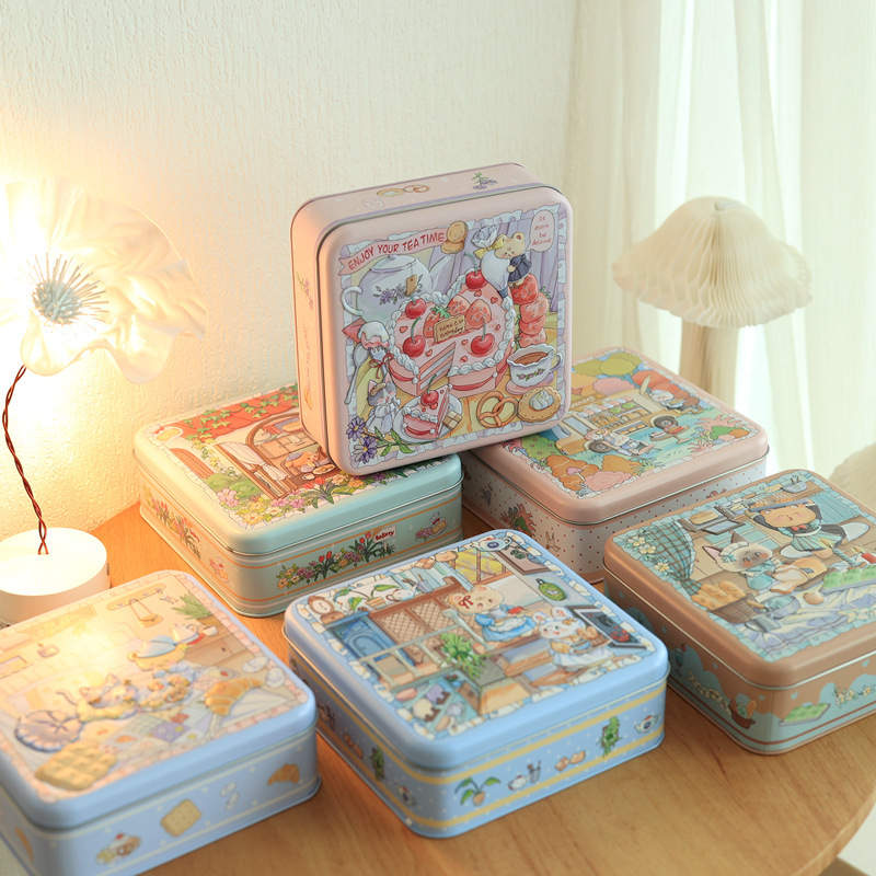 17cm Square Biscuit Box Square Tinplate Box Gift Box Iron Box Accompanying Gift Box