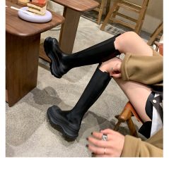 不过膝长靴女新款厚底增高粗跟骑士靴高筒靴子切尔西长筒靴辣妹靴
