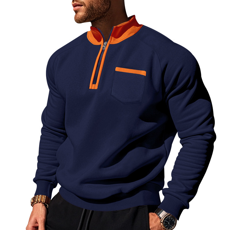 Men's Half Zip Sweatshirt With Stand Collar For Autumn And Winter_voghion.com