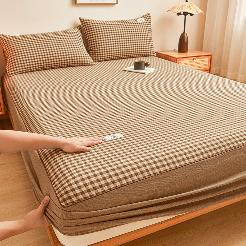 Nuevo estilo de algodón teñido en hilo a cuadros de algodón lavado algodón de una sola cama sábana cubierta de cama para el hogar bolsa de cama venta al por mayor transfronteriza de una pieza