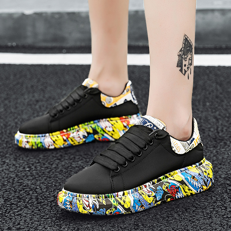 Zapatos de moda para hombres de graffiti, zapatos de skate de pareja de moda transpirables, zapatos casuales de altura para hombres, zapatos blancos pequeños