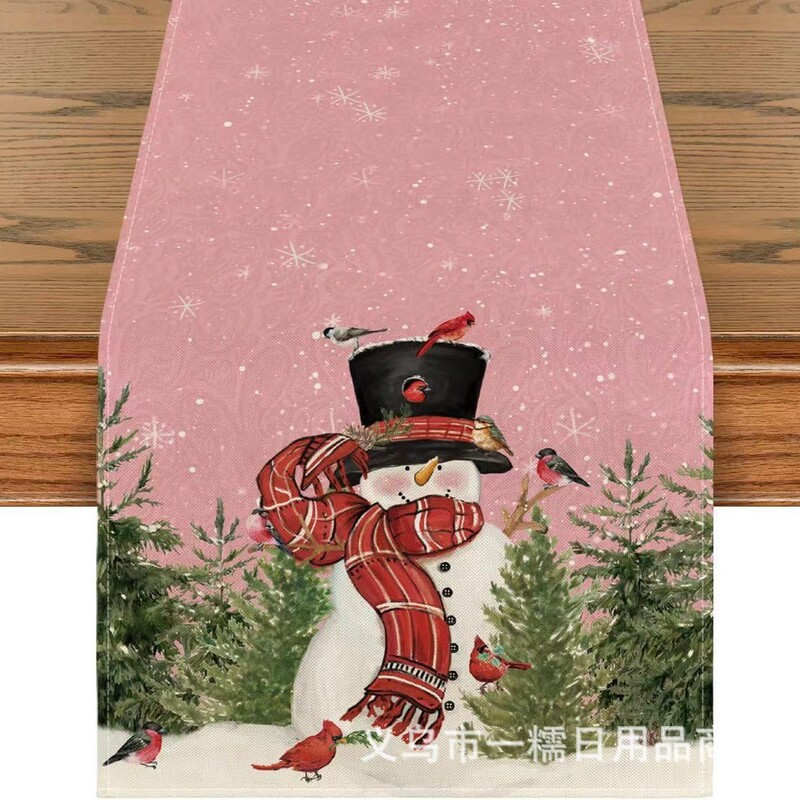 国境を越えて人気のクリスマステーブル旗サンタクロースヘラジカ雪だるま亜麻プリント客間茶卓装飾品|undefined