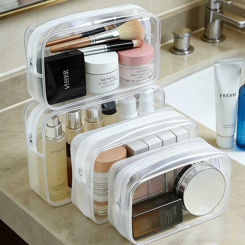 Pvc Portable Transparent Frosted Cosmetic Bag Travel Storage Bag Waterproof Cosmetic Packaging Bag Manufacturer Now Available