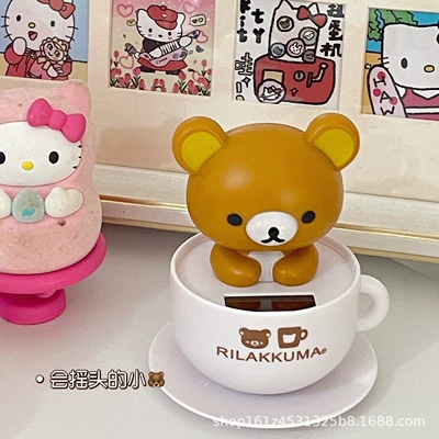Car ornaments solar-powered car interior decoration - 101011-solar-powered-nodding-ornament-brown-coffee-cup-bear