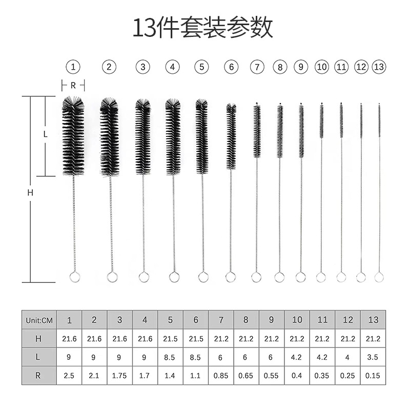 Transfronterizo en stock multi-funcional de acero inoxidable 13 piezas traje de limpieza cepillo de paja cepillo hueco herramienta cepillo fabricante