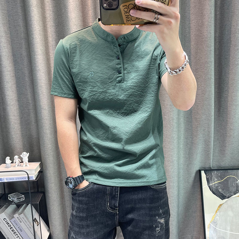 クロスボーダーメンズ Tシャツ夏の新作テンセル綿麻紳士服薄手メンズ半袖|undefined