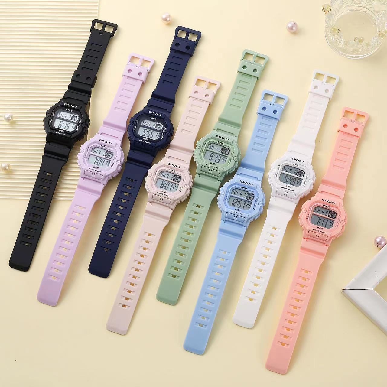 AIKE1983 Aike Square reloj electrónico Junior High School estudiante de escuela primaria reloj deportivo de moda impermeable cultural creativo reloj en caja