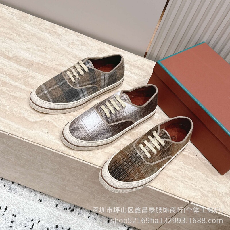 Foreign trade 26 couple's retro plaid wool simple versatile casual sneakers old money style color-block low-top sneakers Foreign trade 26 couple's retro plaid wool simple versatile casual sneakers old money style color-block low-top sneakers